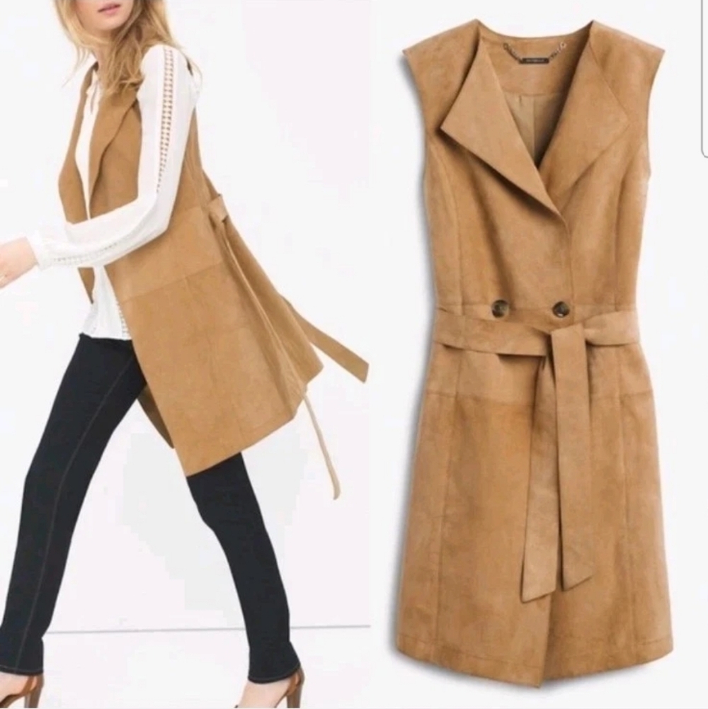 WHBM Sz S 100% Premium Quality Leather Long Vest Orig Price $450 Belted Suede